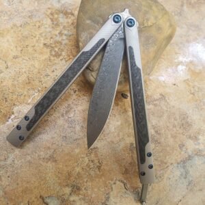 THEONE Titanium Griff mit Carbonfaser inlay EX-10 Damast butterfly slash Messer